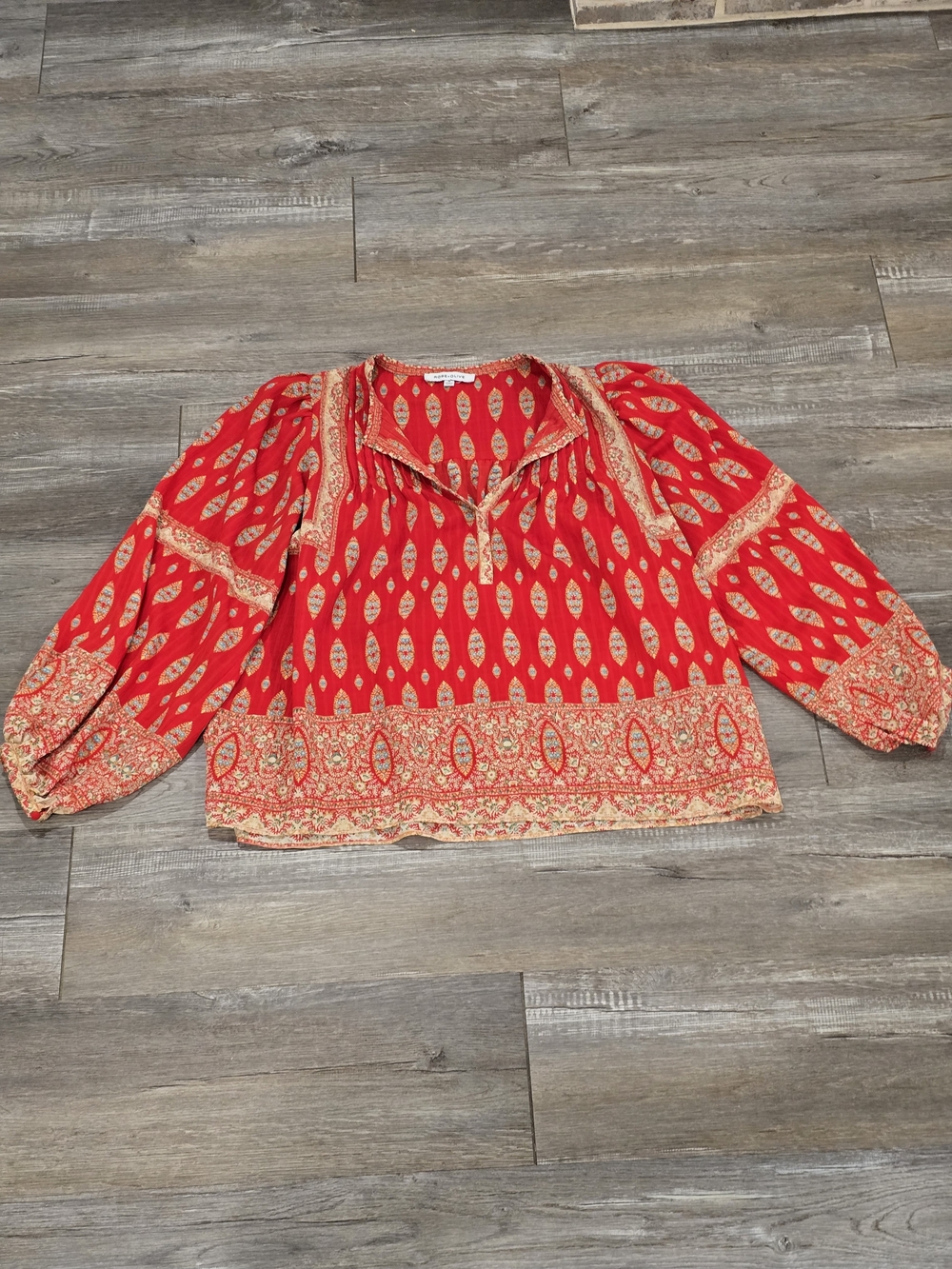 Rose & Olive Red Paisley-Print Peasant Tunic with Gold Trim